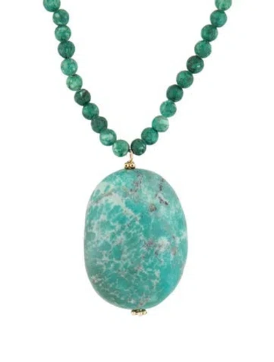 Pre-owned Necklace 18k Turquoise & Dyed Magnesite Bead Strand Pendant , 17.5" In White