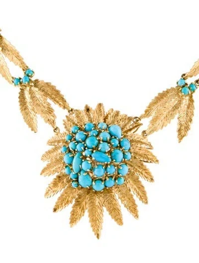 Pre-owned Necklace 18k Turquoise Foliate Collar , 19" In Multi