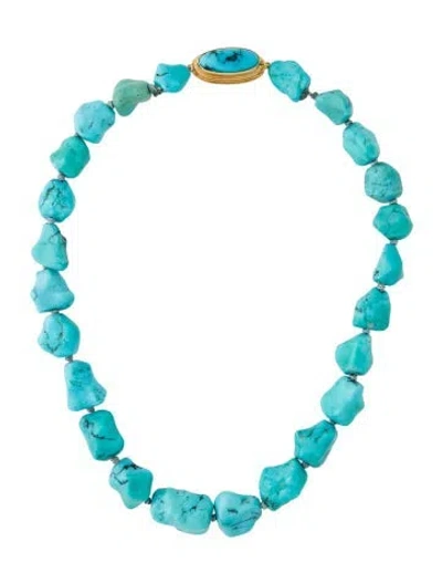 Pre-owned Necklace 18k Turquoise Nugget Bead , 16" In Multi