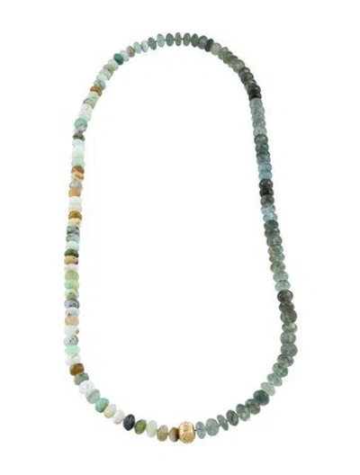 Pre-owned Necklace 20k Aquamarine & Opal Bead Strand, 32" In Multi