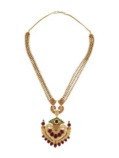 Pre-owned Necklace 22k Pearl, Ruby & Emerald , 19.75" In Multi