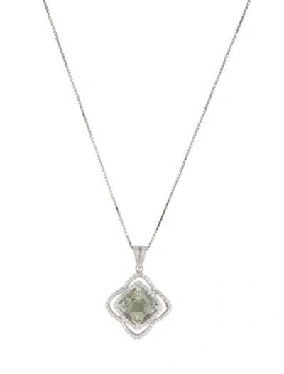 Pre-owned Necklace 3.05ct Prasiolite & Diamond Pendant , 18.25" In Multi