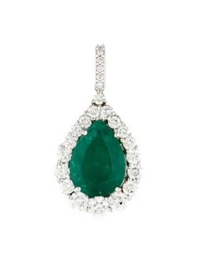 Pre-owned Necklace 3.37ct Colombian Emerald & Diamond Drop Pendant In Multi