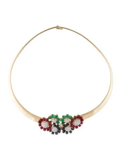 Pre-owned Necklace 3.56ctw Diamond, Ruby, Emerald, & Sapphire Flower Collar, 17.5" In Multi