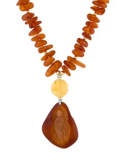 Pre-owned Necklace Amber Buddah Pendant , 20" In Multi