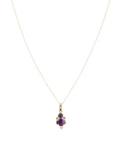 Pre-owned Necklace Amethyst & Iolite Pendant , 18" In Multi