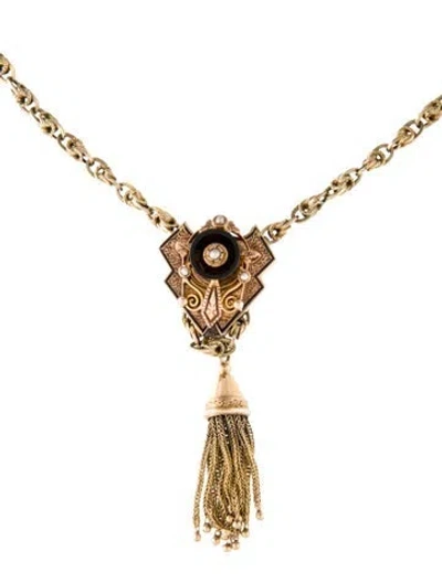 Pre-owned Necklace Antique 10k Pearl & Onyx Choker , 13" In Black