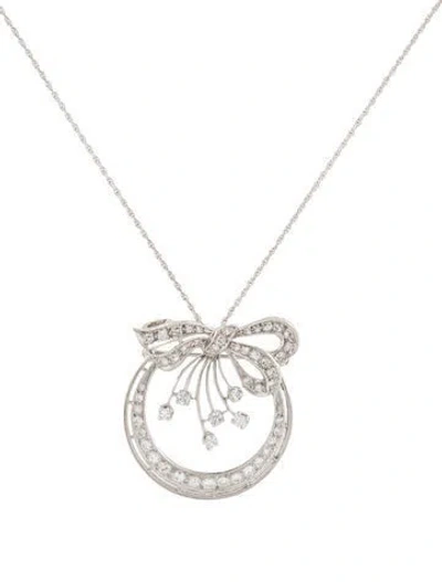 Pre-owned Necklace Antique 14k 1.20ctw Diamond Bow Circle Convertible Brooch Pendant W/ Unbranded 14k Chain In Multi