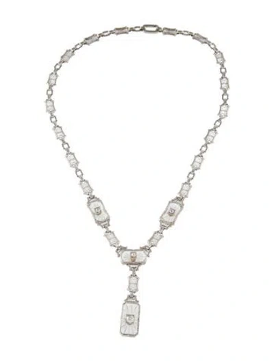 Pre-owned Necklace Art Deco Quartz & Diamond Lavalier , 16" In Multi