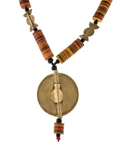 Pre-owned Necklace Bead & Resin Pendant , 21" In Multi