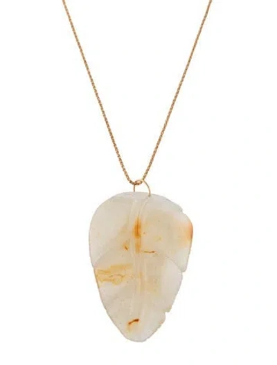 Pre-owned Necklace Bowen Nyc 18k Chalcedony Carved Leaf Pendant , 24" In Multi