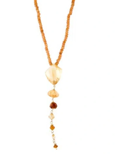 Pre-owned Necklace Citrine & Garnet Pendant , 15.5" In Multi
