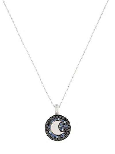 Pre-owned Necklace Dami 18k Sapphire & Diamond Moon Pendant , 16.5" In Multi