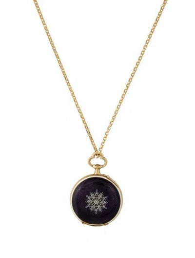 Pre-owned Necklace Diamond Antique Pocket Watch Locket , 17.5" In Purple