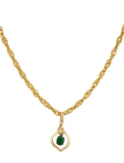 Pre-owned Necklace Emerald & Diamond Pendant , 17" In Multi