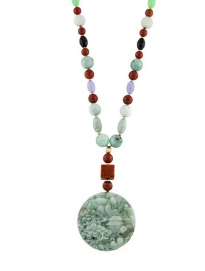 Pre-owned Necklace Jadeite Bead Pendant , 32" In Multi
