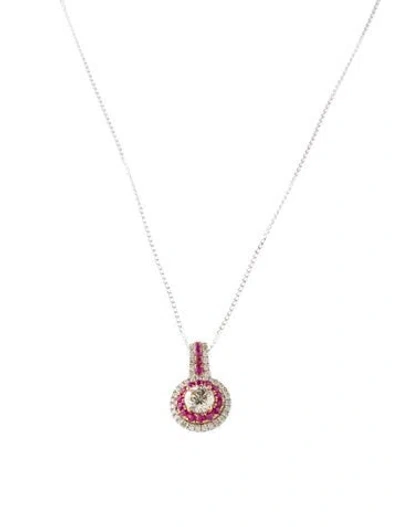 Pre-owned Necklace Modani Jewels Platinum Diamond & Ruby Pendant , 18" In Multi