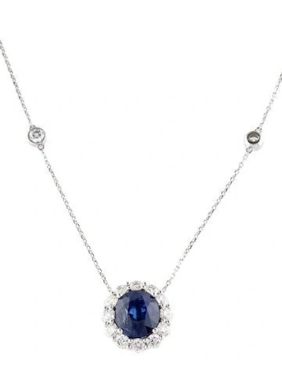 Pre-owned Necklace Modani Jewels Platinum Sapphire & Diamond Pendant , 18" In Multi