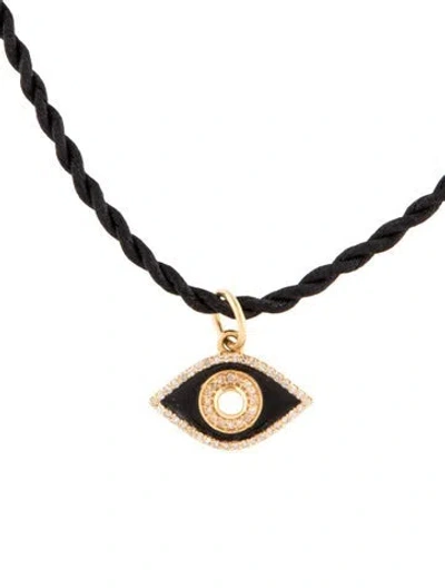 Pre-owned Necklace Moonstone, Diamond & Lacquer Evil Eye Pendant Cord , 20" In Black