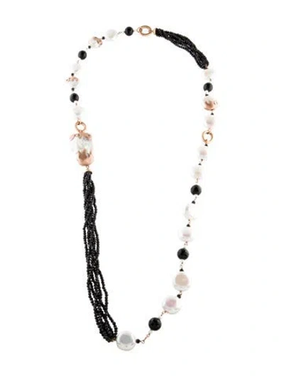 Pre-owned Necklace Mrs.b Collection Pearl, Spinel & Onyx Bead Strand , 34" In Multi