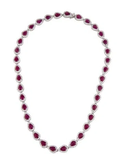 Pre-owned Necklace Oscar Friedman Platinum Ruby & Diamond Tennis , 17" In Multi