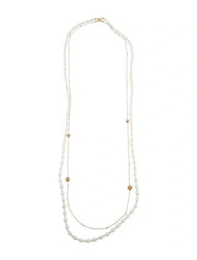 Pre-owned Necklace Pearl & Diamond Double Strand , 41" In Multi