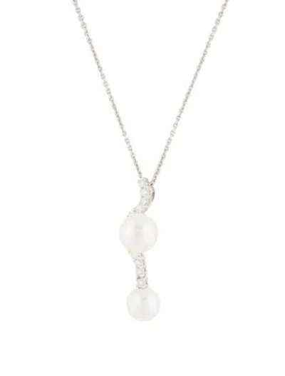 Pre-owned Necklace Pearl & Diamond Pendant , 18" In Multi
