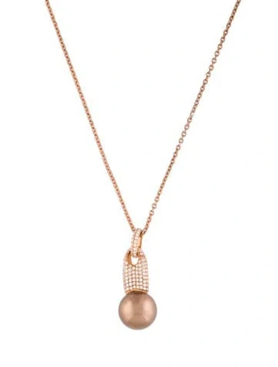 Pre-owned Necklace Pearl & Diamond Pendant , 18" In Multi