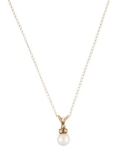 Pre-owned Necklace Pearl & Diamond Pendant , 18" In Multi