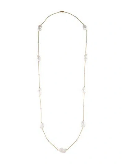 Pre-owned Necklace Pearl & Diamond Station , 38" In Multi