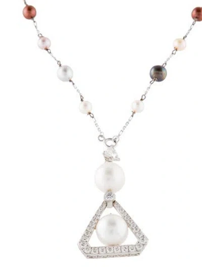 Pre-owned Necklace Pearl & Dyed Pearl 1.92ctw Diamond Convertible Pendant , 17.75" In Multi