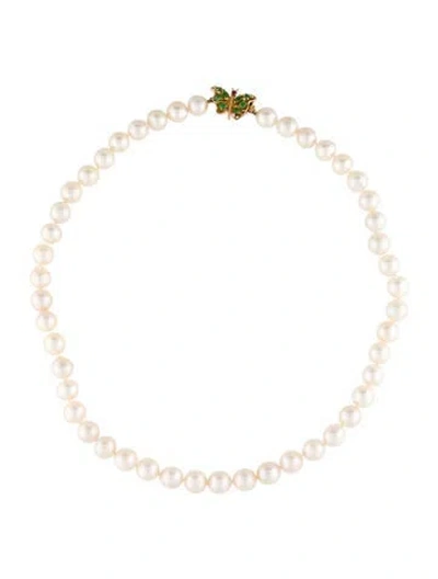 Pre-owned Necklace Pearl, Jadeite & Ruby Butterfly Strand , 18" In Multi