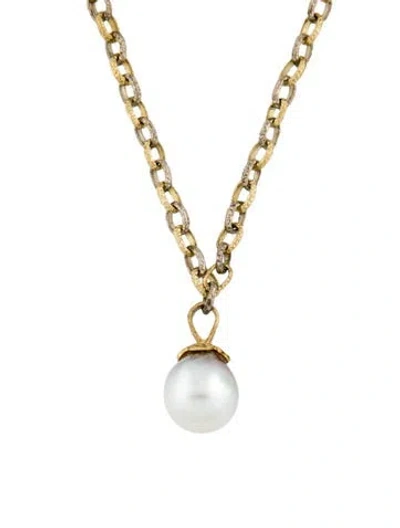 Pre-owned Necklace Pearl Two-tone Chain Link Pendant , 19" In Multi