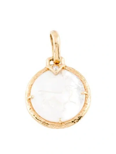 Pre-owned Necklace Peggy Daven 18k Mother Of Pearl & Diamond Pendant In Multi