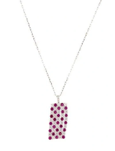 Pre-owned Necklace Platinum 1.22ctw Ruby & Diamond Pendant , 18" In Multi