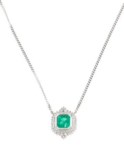 Pre-owned Necklace Platinum 2.70ct Emerald & Diamond Pendant , 16" In Multi