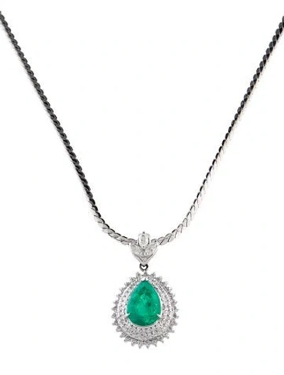 Pre-owned Necklace Platinum 3.09ct Emerald & Diamond Pendant , 15.75" In Multi