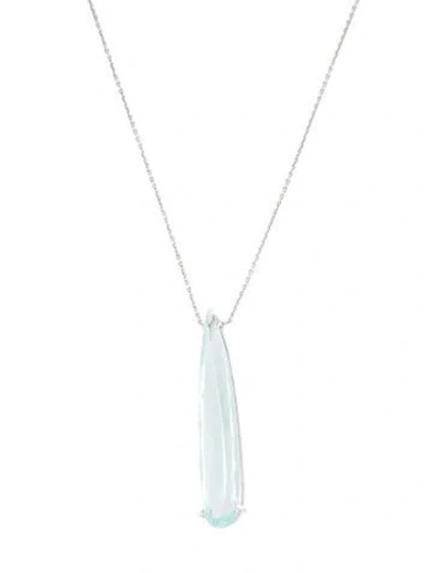 Pre-owned Necklace Platinum Aquamarine Pendant , 18" In Multi