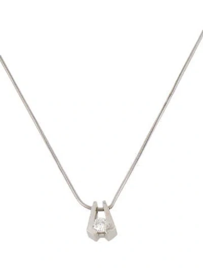 Pre-owned Necklace Platinum Diamond Solitaire Pendant , 15.75" In Multi
