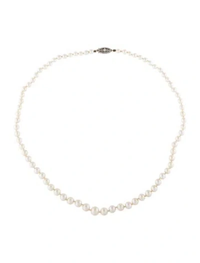 Pre-owned Necklace Platinum Pearl & Diamond Bead Strand , 19.25" In Multi
