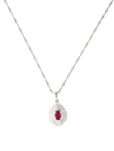 Pre-owned Necklace Platinum Ruby & Diamond Pendant , 15.75" In Multi