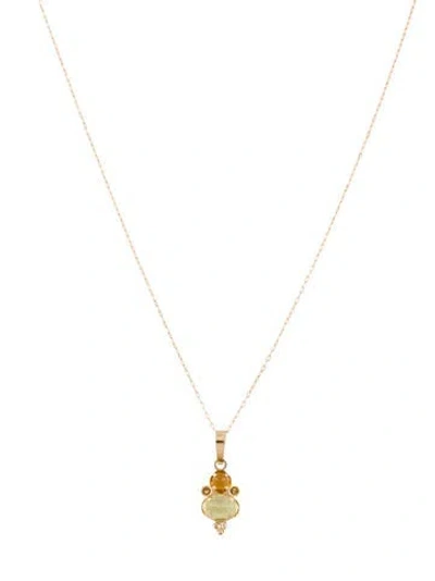 Pre-owned Necklace Quartz & Citrine Pendant , 18" In Multi