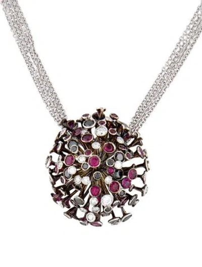 Pre-owned Necklace Roberta Porrati 18k Ruby & Diamond Starburst Pendant , 16" In Multi