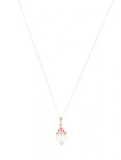 Pre-owned Necklace Rose Quartz & Tourmaline Pendant , 18" In Multi