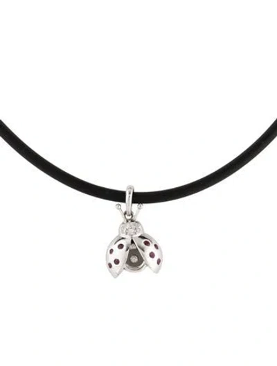 Pre-owned Necklace Ruby & Diamond Ladybug Pendant , 16" In Black