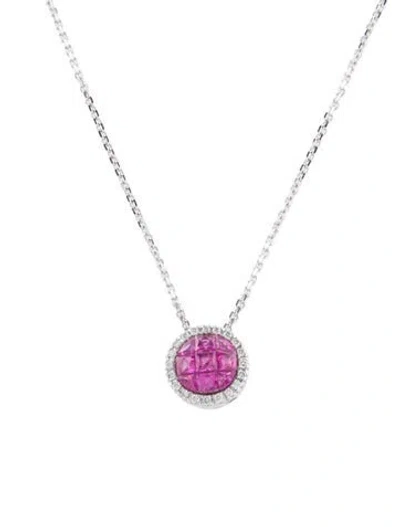 Pre-owned Necklace Ruby & Diamond Pendant , 17" In Multi