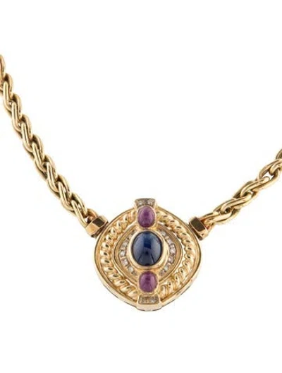 Pre-owned Necklace Sapphire, Ruby & Diamond Pendant , 19" In Multi