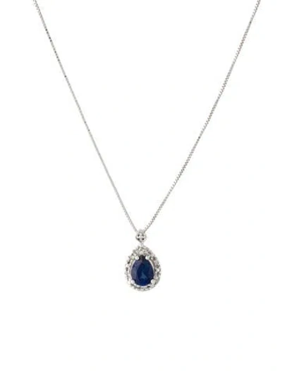 Pre-owned Necklace Synthetic Sapphire & Diamond Drop Pendant , .5" In Multi