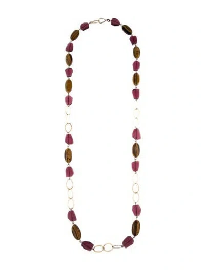 Pre-owned Necklace Tiger's Eye Quartz & Resin Bead Strand , 43" In Multi