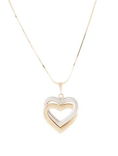 Pre-owned Necklace Two-tone Double Heart , 18" In Multi